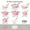 image:imageCAROTE 21 PCS Ceramic Cookware Set Pots and Pans Set Non Stick Pot and Pan Set with Frying Pan Induction Ready Cooking Set for Kitchen PFOSPFOAPFAS Free BrownPink