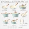 image:imageCAROTE 21 PCS Ceramic Cookware Set Pots and Pans Set Non Stick Pot and Pan Set with Frying Pan Induction Ready Cooking Set for Kitchen PFOSPFOAPFAS Free BrownBlue