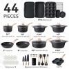 image:imageCAROTE 21 PCS Ceramic Cookware Set Pots and Pans Set Non Stick Pot and Pan Set with Frying Pan Induction Ready Cooking Set for Kitchen PFOSPFOAPFAS Free BrownClassic Black