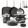 image:imageCAROTE 21 PCS Ceramic Cookware Set Pots and Pans Set Non Stick Pot and Pan Set with Frying Pan Induction Ready Cooking Set for Kitchen PFOSPFOAPFAS Free BrownClassic Black