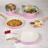 image:imageCAROTE 21 PCS Ceramic Cookware Set Pots and Pans Set Non Stick Pot and Pan Set with Frying Pan Induction Ready Cooking Set for Kitchen PFOSPFOAPFAS Free BrownPink