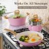 image:imageCAROTE 21 PCS Ceramic Cookware Set Pots and Pans Set Non Stick Pot and Pan Set with Frying Pan Induction Ready Cooking Set for Kitchen PFOSPFOAPFAS Free BrownPink