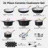 image:imageCAROTE 21 PCS Ceramic Cookware Set Pots and Pans Set Non Stick Pot and Pan Set with Frying Pan Induction Ready Cooking Set for Kitchen PFOSPFOAPFAS Free BrownBlack