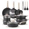 image:imageCAROTE 21 PCS Ceramic Cookware Set Pots and Pans Set Non Stick Pot and Pan Set with Frying Pan Induction Ready Cooking Set for Kitchen PFOSPFOAPFAS Free BrownClassic Black