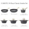 image:imageCAROTE 21 PCS Ceramic Cookware Set Pots and Pans Set Non Stick Pot and Pan Set with Frying Pan Induction Ready Cooking Set for Kitchen PFOSPFOAPFAS Free BrownClassic Black