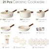 image:imageCAROTE 21pcs Cookware Set Nonstick Pots and Pans Set Ceramic Cookware Set Induction Cookware Non toxic Healthy Non Stick Kitchen Cooking Set PFAS PTFE Free WhiteWhite