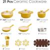 image:imageCAROTE 21pcs Cookware Set Nonstick Pots and Pans Set Ceramic Cookware Set Induction Cookware Non toxic Healthy Non Stick Kitchen Cooking Set PFAS PTFE FreeYellow