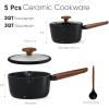 image:imageCAROTE 2QT amp 3QT Sauce Pan Sets with Lid amp Ladle Ceramic Nonstick Pot Set Non Toxic Saucepan Small Kitchen Cooking Pots Easy to Clean Induction Comptable PFAS PTFE Free BlackBlack