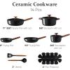 image:imageCAROTE Ceramic Cookware Set 14 PCS Pots and Pans Set Non Stick Pot and Pan Set with Frying pan Induction Ready Cooking Set for Kitchen PFOSPFOAPFAS Free PinkClassic Black