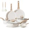 image:imageCAROTE Ceramic Cookware Set 14 PCS Pots and Pans Set Non Stick Pot and Pan Set with Frying pan Induction Ready Cooking Set for Kitchen PFOSPFOAPFAS Free PinkCream White