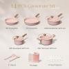 image:imageCAROTE Ceramic Cookware Set 14 PCS Pots and Pans Set Non Stick Pot and Pan Set with Frying pan Induction Ready Cooking Set for Kitchen PFOSPFOAPFAS Free PinkLight Pink