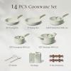 image:imageCAROTE Ceramic Cookware Set 14 PCS Pots and Pans Set Non Stick Pot and Pan Set with Frying pan Induction Ready Cooking Set for Kitchen PFOSPFOAPFAS Free PinkGreen