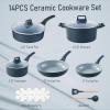 image:imageCAROTE Ceramic Cookware Set 14 PCS Pots and Pans Set Non Stick Pot and Pan Set with Frying pan Induction Ready Cooking Set for Kitchen PFOSPFOAPFAS Free PinkBlue