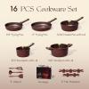 image:imageCAROTE Pots and Pans Set Nonstick 16pcs Cookware Set Nonstick NonToxic amp PFOAampPFOSFree Dishwasher RVCamping Cookware Set Cooking Pots with Lids BrownWine Red