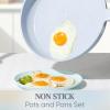 image:imageCAROTE Pots and Pans Set Nonstick 16pcs Cookware Set Nonstick NonToxic amp PFOAampPFOSFree Dishwasher RVCamping Cookware Set Cooking Pots with Lids BrownBlue
