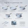 image:imageCAROTE Pots and Pans Set Nonstick 16pcs Cookware Set Nonstick NonToxic amp PFOAampPFOSFree Dishwasher RVCamping Cookware Set Cooking Pots with Lids BrownBlue