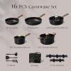 image:imageCAROTE Pots and Pans Set Nonstick 16pcs Cookware Set Nonstick NonToxic amp PFOAampPFOSFree Dishwasher RVCamping Cookware Set Cooking Pots with Lids BrownCharcoal Black