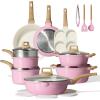 image:imageCAROTE 21 PCS Ceramic Cookware Set Pots and Pans Set Non Stick Pot and Pan Set with Frying Pan Induction Ready Cooking Set for Kitchen PFOSPFOAPFAS Free BrownPink