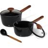 image:imageCAROTE 2QT amp 3QT Sauce Pan Sets with Lid amp Ladle Ceramic Nonstick Pot Set Non Toxic Saucepan Small Kitchen Cooking Pots Easy to Clean Induction Comptable PFAS PTFE Free BlackBlack