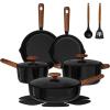 image:imageCAROTE Ceramic Cookware Set 14 PCS Pots and Pans Set Non Stick Pot and Pan Set with Frying pan Induction Ready Cooking Set for Kitchen PFOSPFOAPFAS Free PinkClassic Black
