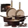 image:imageCAROTE Pots and Pans Set Nonstick 16pcs Cookware Set Nonstick NonToxic amp PFOAampPFOSFree Dishwasher RVCamping Cookware Set Cooking Pots with Lids BrownBrown