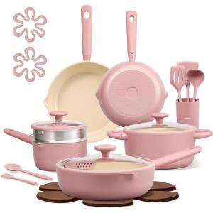 image:imageCAROTE 21pcs Cookware Set Nonstick Pots and Pans Set Ceramic Cookware Set Induction Cookware Non toxic Healthy Non Stick Kitchen Cooking Set PFAS PTFE FreePink