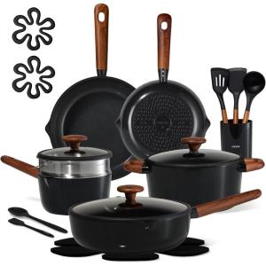 image:imageCAROTE 21pcs Cookware Set Nonstick Pots and Pans Set Ceramic Cookware Set Induction Cookware Non toxic Healthy Non Stick Kitchen Cooking Set PFAS PTFE Free WhiteBlack
