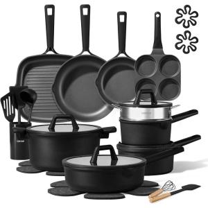 image:imageCAROTE 31PCS Pots and Pans Set Nonstick Cookware Set Kitchen Non Stick Induction Titanium Cookware Nontoxic Granite Cooking set PFOA FreeBlack