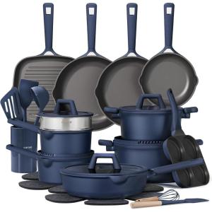 image:imageCAROTE 31PCS Pots and Pans Set Nonstick Cookware Set Kitchen Non Stick Induction Titanium Cookware Nontoxic Granite Cooking set PFOA FreeBlue