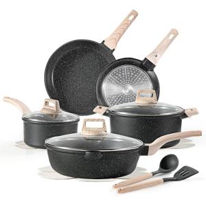 image:imageCAROTE Ceramic Cookware Set 14 PCS Pots and Pans Set Non Stick Pot and Pan Set with Frying pan Induction Ready Cooking Set for Kitchen PFOSPFOAPFAS Free PinkBlack
