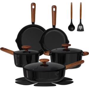 image:imageCAROTE Ceramic Cookware Set 14 PCS Pots and Pans Set Non Stick Pot and Pan Set with Frying pan Induction Ready Cooking Set for Kitchen PFOSPFOAPFAS Free PinkClassic Black