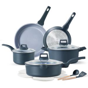 image:imageCAROTE Ceramic Cookware Set 14 PCS Pots and Pans Set Non Stick Pot and Pan Set with Frying pan Induction Ready Cooking Set for Kitchen PFOSPFOAPFAS Free PinkBlue