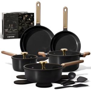 image:imageCAROTE Pots and Pans Set Nonstick 16pcs Cookware Set Nonstick NonToxic amp PFOAampPFOSFree Dishwasher RVCamping Cookware Set Cooking Pots with Lids BrownCharcoal Black