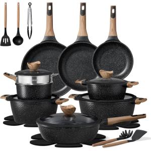 image:imageCAROTE 26PCS Pots and Pans Set Non Stick Cookware Set Pots and Pans Induction Cook Ware Nonstick Kitchen Cooking PFOA FreeBlack