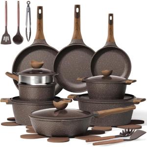 image:imageCAROTE 26PCS Pots and Pans Set Non Stick Cookware Set Pots and Pans Induction Cook Ware Nonstick Kitchen Cooking PFOA FreeBrown