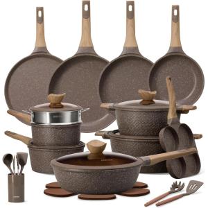 image:imageCAROTE 26PCS Pots and Pans Set Non Stick Cookware Set Pots and Pans Induction Cook Ware Nonstick Kitchen Cooking PFOA FreeDark Brown