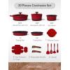 image:imageCAROTE 20Pcs Titanium Cookware Set Pots and Pans Set Non Stick Kitchen Cooking Set with Detachable Handle Non Toxic Induction Cookware  Camping Cookware DishwasherOven Safe Red