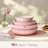 image:imageCAROTE 20Pcs Titanium Cookware Set Pots and Pans Set Non Stick Kitchen Cooking Set with Detachable Handle Non Toxic Induction Cookware DishwasherOven SafeGradient Pink