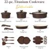 image:imageCAROTE 20Pcs Titanium Cookware Set Pots and Pans Set Non Stick Kitchen Cooking Set with Detachable Handle Non Toxic Induction Cookware DishwasherOven SafeBrown