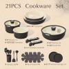 image:imageCAROTE 21Piece Ceramic Cookware Set Nonstick Pots and Pans Set with Detachable Handle NonToxic Kitchen Cooking Set Induction Compatible Dishwasher amp Oven Safe TerracottaCharcoal