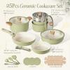 image:imageCAROTE 25Piece Ceramic Cookware Set Nonstick Pots and Pans Set with Detachable Handle NonToxic Kitchen Cooking Set Dishwasher amp Oven Safe Induction Compatible PFAS Free GreenGreen