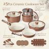 image:imageCAROTE 25Piece Ceramic Cookware Set Nonstick Pots and Pans Set with Detachable Handle NonToxic Kitchen Cooking Set Dishwasher amp Oven Safe Induction Compatible PFAS Free GreenChocolate