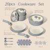image:imageCarote 21pcs Ceramic Cookware Set with Detachable Handles Pots and Pans Set Non Stick RV Kitchen Cooking Pot and Pan Dishwasher Safe Nontoxic Induction Cookware PFAS and PFOA Free Olive GreenGray