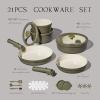 image:imageCarote 21pcs Ceramic Cookware Set with Detachable Handles Pots and Pans Set Non Stick RV Kitchen Cooking Pot and Pan Dishwasher Safe Nontoxic Induction Cookware PFAS and PFOA Free Olive GreenGreen