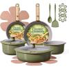 image:imageCAROTE 18Pcs Ceramic Cookware Set with Detachable Handle Pots and Pans Set Non Stick Non Toxic Cookware Set Removable Handles Induction Kitchen Cookware Sets DishwasherOven SafeGreen