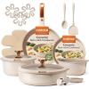 image:imageCAROTE 18Pcs Ceramic Cookware Set with Detachable Handle Pots and Pans Set Non Stick Non Toxic Cookware Set Removable Handles Induction Kitchen Cookware Sets DishwasherOven SafeBronze