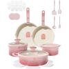 image:imageCAROTE 20Pcs Titanium Cookware Set Pots and Pans Set Non Stick Kitchen Cooking Set with Detachable Handle Non Toxic Induction Cookware DishwasherOven SafeGradient Pink