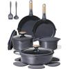 image:imageCAROTE 20Pcs Titanium Cookware Set Pots and Pans Set Non Stick Kitchen Cooking Set with Detachable Handle Non Toxic Induction Cookware DishwasherOven SafeGray