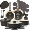 image:imageCAROTE 21Piece Ceramic Cookware Set Nonstick Pots and Pans Set with Detachable Handle NonToxic Kitchen Cooking Set Induction Compatible Dishwasher amp Oven Safe TerracottaCharcoal
