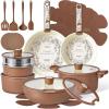 image:imageCAROTE 25Piece Ceramic Cookware Set Nonstick Pots and Pans Set with Detachable Handle NonToxic Kitchen Cooking Set Dishwasher amp Oven Safe Induction Compatible PFAS Free GreenChocolate